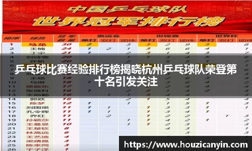 乒乓球比赛经验排行榜揭晓杭州乒乓球队荣登第十名引发关注